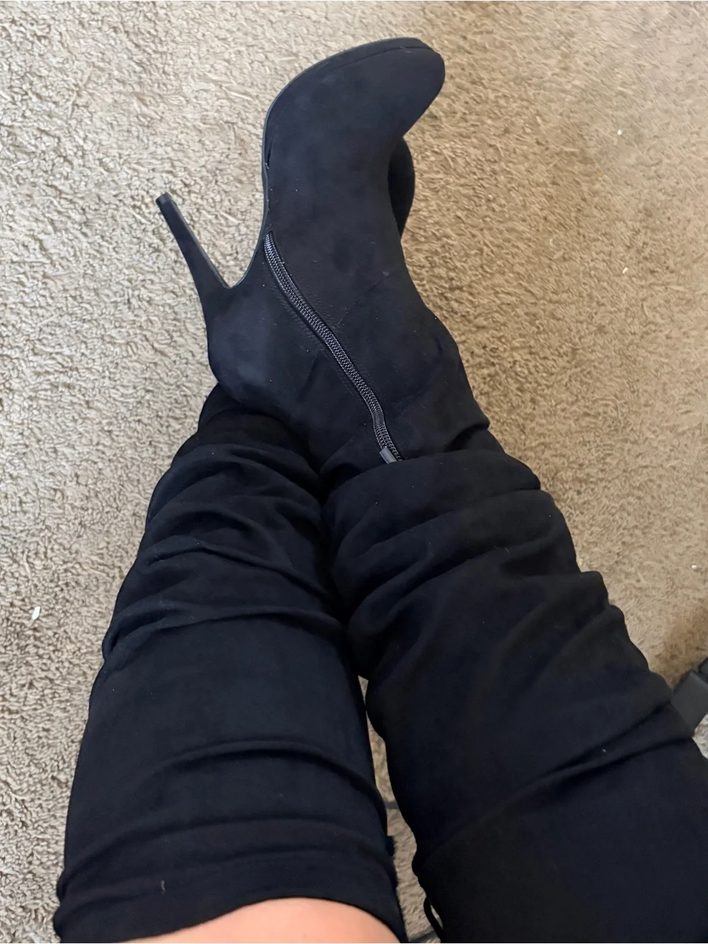 NIB Thalia Sodi Black Suede Over The Knee Slouch Heel Boots 6M